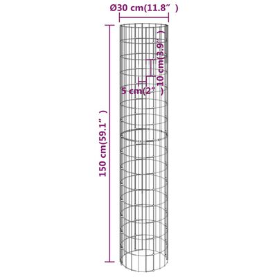 vidaXL Кръгъл габионен стълб, поцинкована стомана, Ø30x150 см