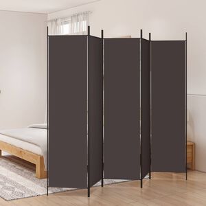vidaXL Параван за стая, 5 панела, кафяв, 250x200 см, плат