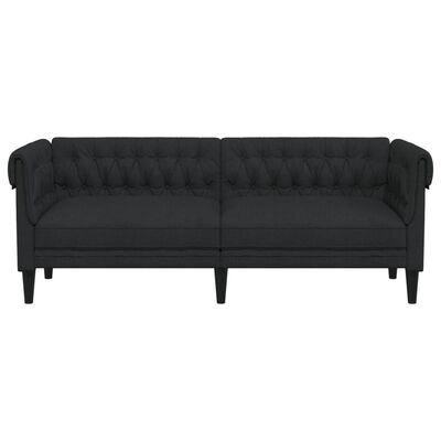 vidaXL Честърфийлд диван, 3-местен, черен, текстил