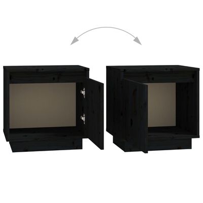 vidaXL Нощни шкафчета, 2 бр, черни, 40x30x40 см, борово дърво масив