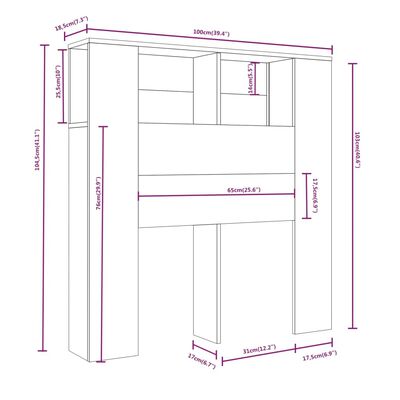 vidaXL Табла за легло тип шкаф, опушен дъб, 100x18,5x104,5 см