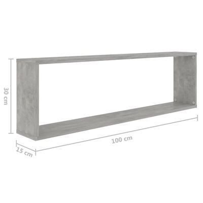 vidaXL Стенни кубични рафтове, 6 бр, бетонно сиви, 100x15x30 см, ПДЧ