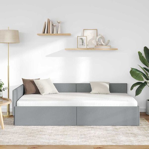 vidaXL Ъглова рамка за легло Светлосиво 90 см x 200 см Кадифе