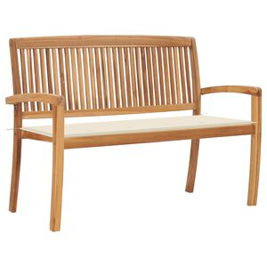 vidaXL Стифираща градинска пейка с възглавница, 128,5 см, тик масив