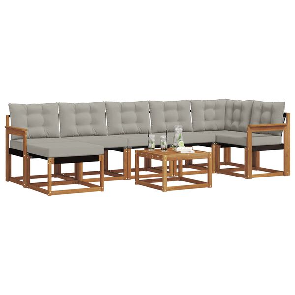 vidaXL Комплект дивани за открито 8 pcs Естествено и светло сиво