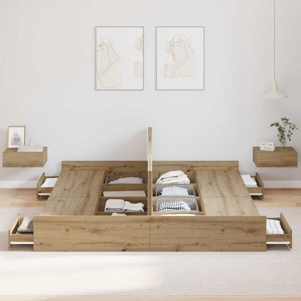 vidaXL Легло с място за съхранение Дъб 200 x 200 cm Инженерно дърво