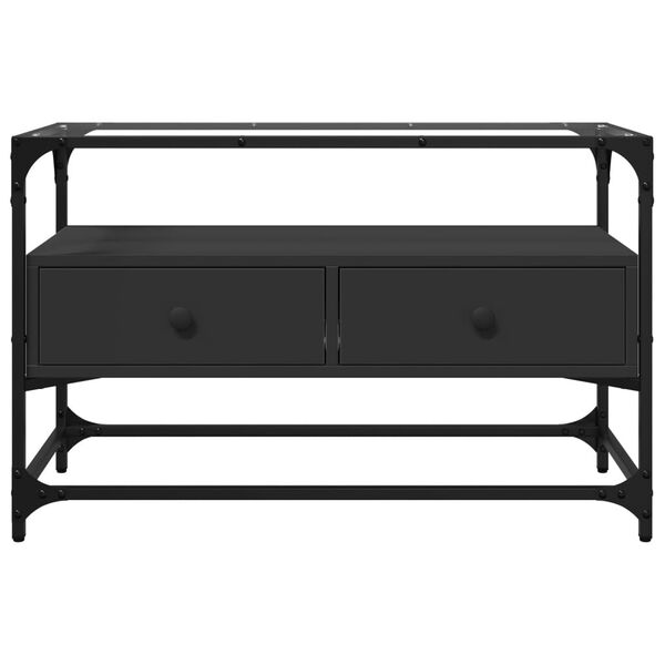 vidaXL ТВ шкаф със стъклен плот, черен, 80x35x51 см, инженерно дърво