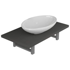 vidaXL Комплект мебели за баня от две части, керамика, сив