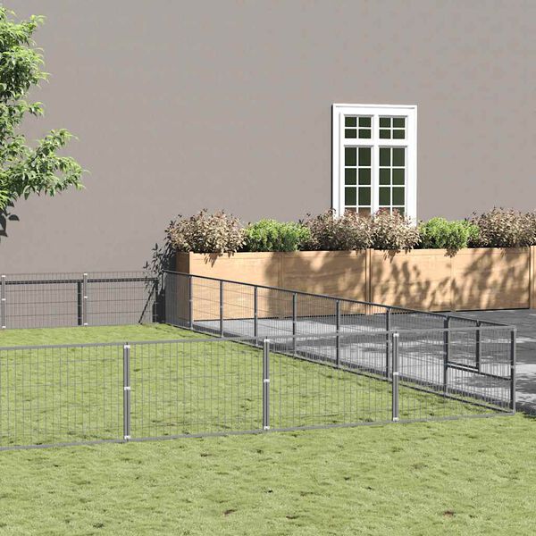 vidaXL Клетка за кучета, сива, 72 м&sup2;, стомана