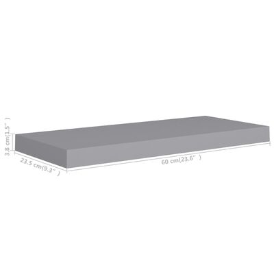 vidaXL Окачени стенни рафтове, 2 бр, сиви, 60x23,5x3,8 см, МДФ