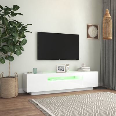 vidaXL ТВ шкаф с LED осветление, бял гланц, 160x35x40 см