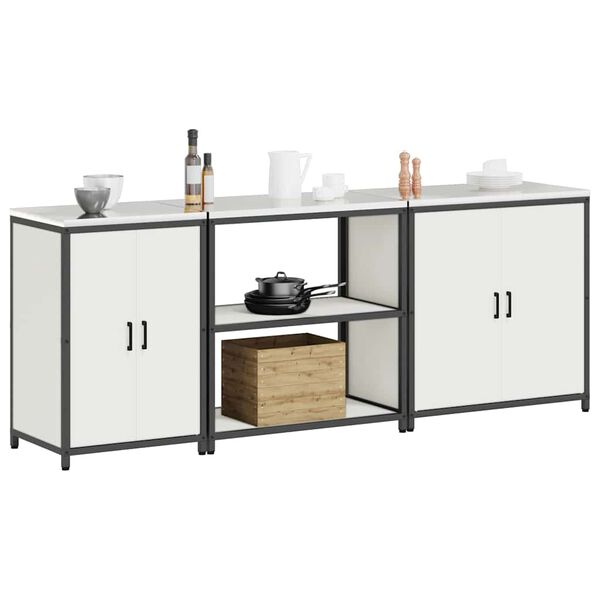 vidaXL Комплект за кухненско съхранение с рафт Друг 3 pcs Бяло Стомана