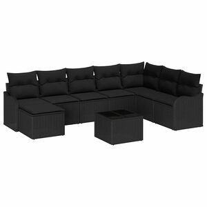 vidaXL Градински Софа Комплект с възглавница 9 pcs Черно Полиратан