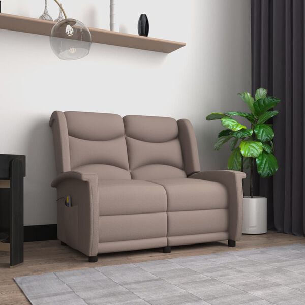 vidaXL 2-местен масажен реклайнер, таупе, микрофибърна тъкан