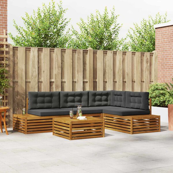 vidaXL Комплект дивани за открито 5 Брой Натурален и Антрацит