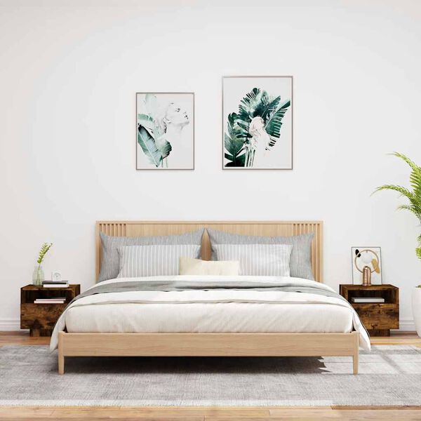 vidaXL Нощни шкафчета с LED осветление, 2 бр, опушен дъб, 40x39x37 см