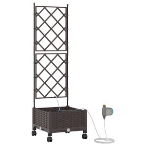 vidaXL Градинска саксия с напояване и колела Кафяво 40 x 40 x 132 см