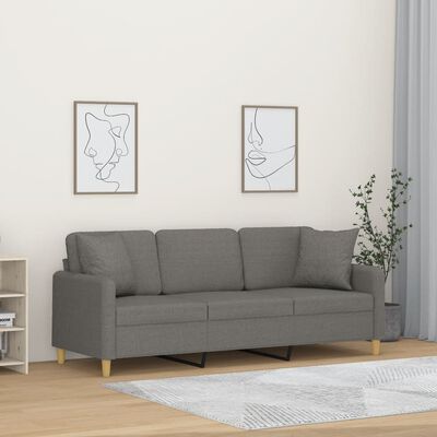 vidaXL 3-местен диван с възглавници, тъмносив, 180 см, текстил