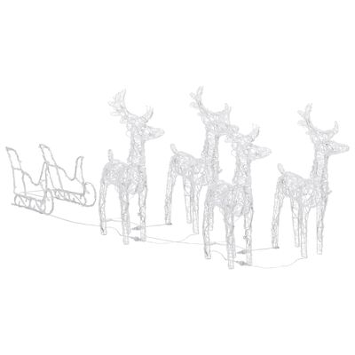 vidaXL Коледна украса елени с шейна, 280x28x55 см, акрил