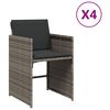 vidaXL Градински столове с възглавници, 4 бр, сиви, полиратан