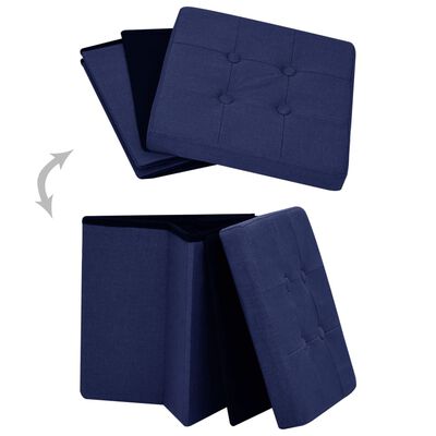 vidaXL Сгъваеми табуретки за съхранение, 2 бр, сини, изкуствен лен