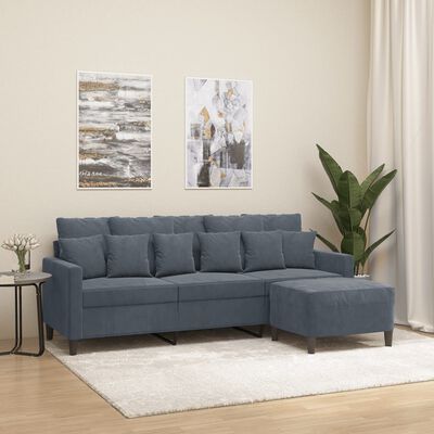 vidaXL 3-местен диван с табуретка, тъмносив, 180 см, кадифе