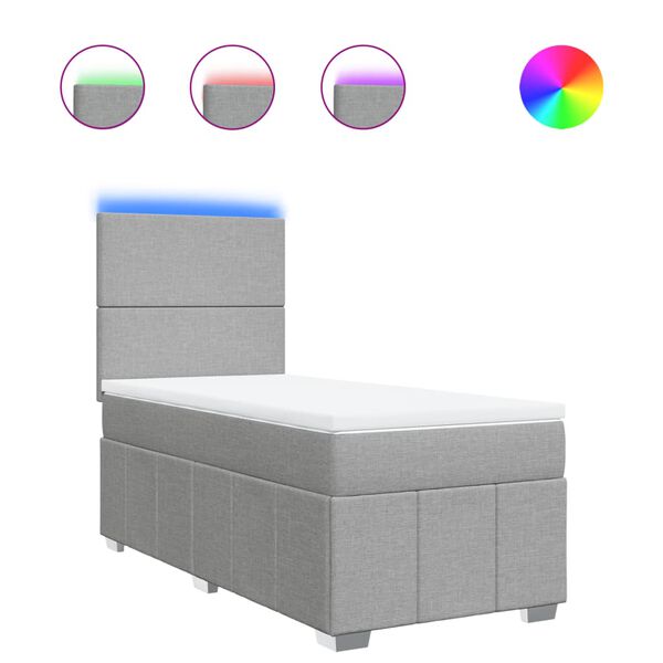 vidaXL Боксспринг легло с матрак, светлосиво, 100x200 см, плат