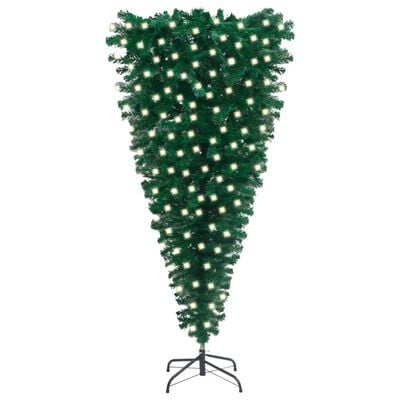 vidaXL Обърната изкуствена осветена коледна елха, зелена, 240 см