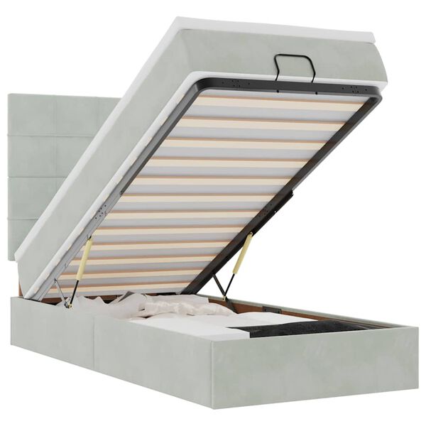 vidaXL Османска легло с матраци и LED, светлосиво, 90x200 см, кадифе