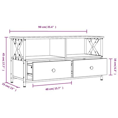 vidaXL ТB шкаф, опушен дъб, 90x33x45 см, инженерно дърво и желязо
