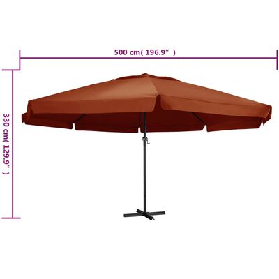 vidaXL Градински чадър с алуминиев прът, 600 см, теракота