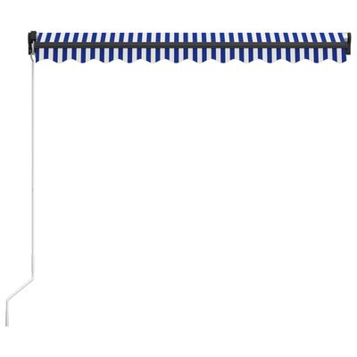 vidaXL Ръчно прибиращ се сенник, 350x250 см, синьо и бяло