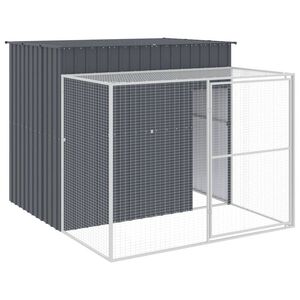 vidaXL Кучешка къща с волиера, антрацит, 214x253x181 см, стомана
