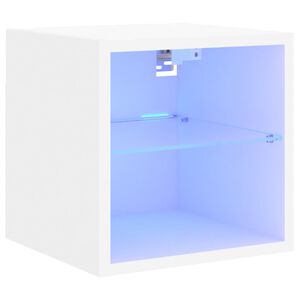 vidaXL Стенен ТВ шкаф с LED осветление, бял, 30x28,5x30 см