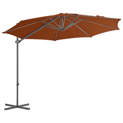vidaXL Градински чадър чупещо рамо и стоманен прът теракота 300 см