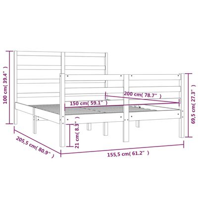 vidaXL Рамка за легло, бор масив, 150x200 см, King Size