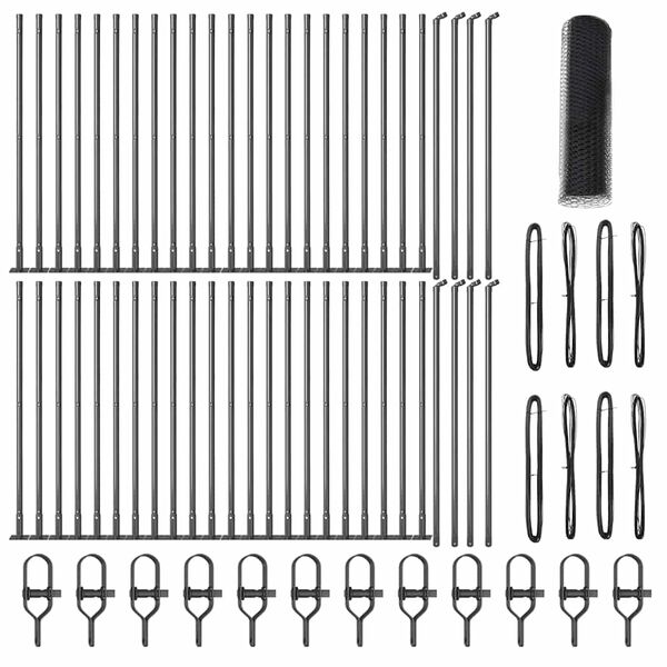 vidaXL Стълб за ограда. Сив 100 x 1 м (мрежа 13 мм) Стомана и PVC