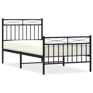 vidaXL Метална рамка за легло с горна и долна табла, черна, 90x200 см