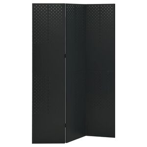 vidaXL Параван за стая, 3 панела, черен, 120x180 см, стомана