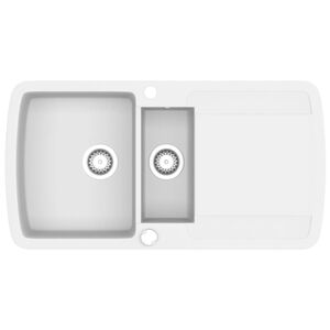 vidaXL Гранитна кухненска мивка с две корита, бяла
