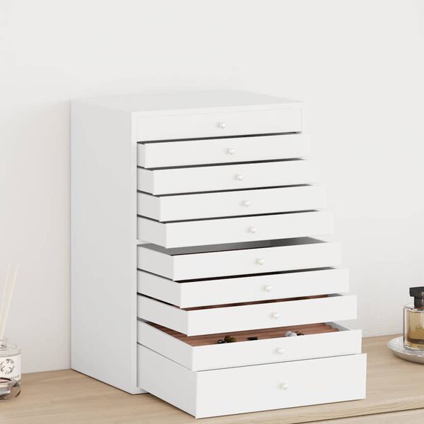 vidaXL Кутия за бижута 10-слойна с държачи за часовници, бяла, 29x20,5x40,5 см