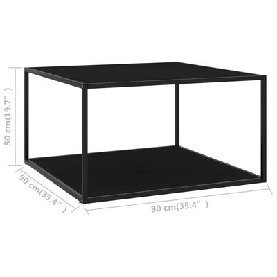 vidaXL Кафе маса, черна, с черно стъкло, 90x90x50 см