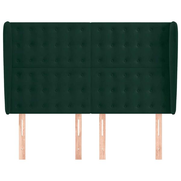 vidaXL Горна табла за легло с уши тъмнозелена,147x 23x118/128см кадифе