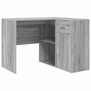 vidaXL Ъглово бюро с чекмедже с рафт Сив Сонома 102 x 88 x 75 см