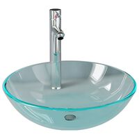 vidaXL Мивка за баня с кран и сифон, прозрачно закалено стъкло