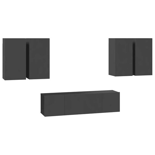 vidaXL Комплект ТВ шкафове от 6 части, сив, инженерно дърво