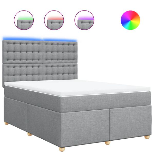 vidaXL Боксспринг легло с матрак, светлосиво, 140x200 см, плат