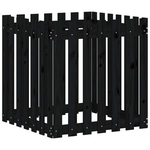 vidaXL Градинска кашпа с дизайн на ограда черна 70x70x70 см бор масив
