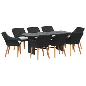vidaXL Комплект за хранене в градината 9 бр. Черно полиратан
