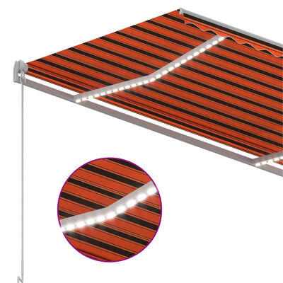 vidaXL Автоматична тента LED и сензор за вятър 3x2,5 м оранжево/кафяво